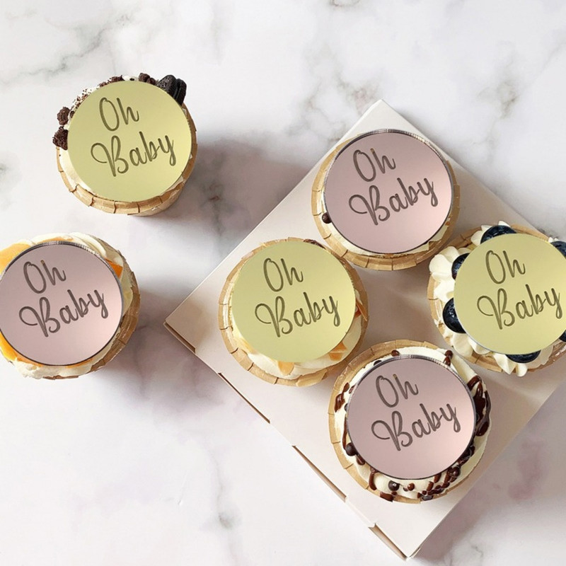 10 buc. Decoratiuni pentru tort pentru petrecere pentru Baby Shower, oglindă acrilice, Topper pentru tort pentru aniversare, pentru copii DIY Oh Baby Cakecup Topper Accesorii pentru copt