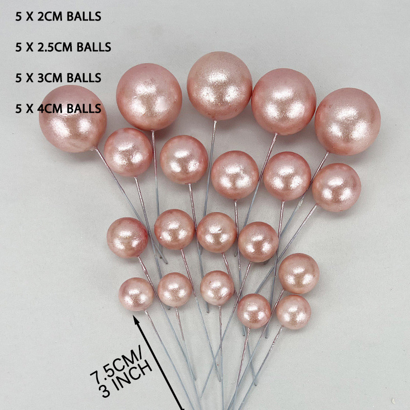 20 бр топки за торта Блестящо зелено бяло розово злато Декорации за торта Сферична топка Топпер за торта за рожден ден Сватба Baby Shower