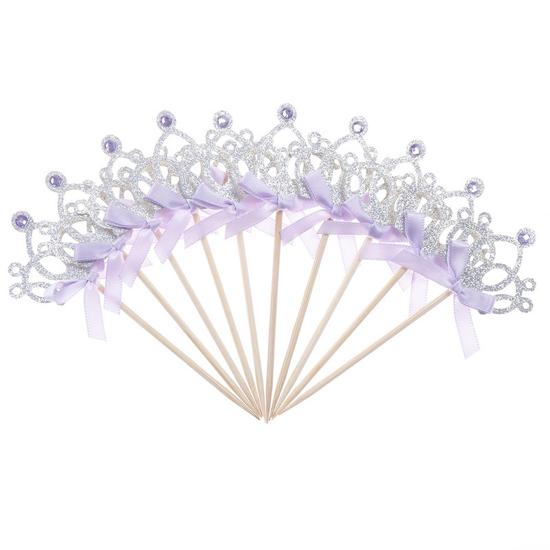 10 bucăți decorațiuni pentru petrecerea de aniversare pentru copii, băieți, fete, decorațiuni pentru petreceri, aurii și argintii, pentru cupcake, cu coroana de prințesă.
