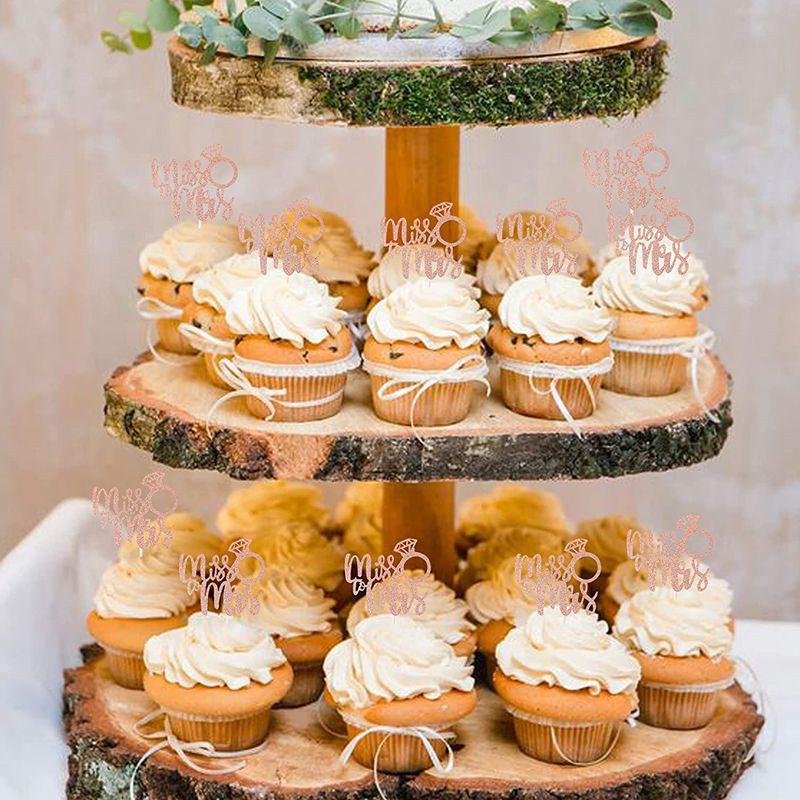 12/24 buc. Toppers pentru cupcake Miss to Mrs Topper pentru prăjituri cu inel de diamant pentru nuntă, duș de mireasă, decorațiuni pentru prăjituri pentru burlac.