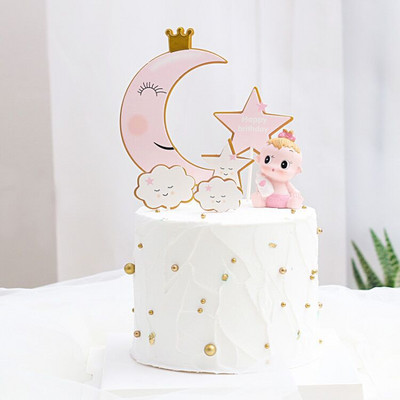 Clouds Cake Topper Χρόνια πολλά Cupcake Topper Moon Crown Party Dessert Γάμος Στολισμός Baby Shower Baking Supplies DIY New