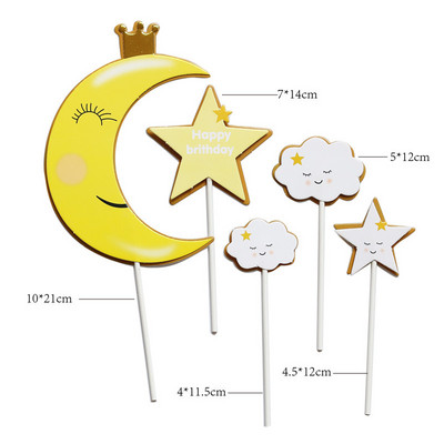 Mākoņu torte Daudz laimes dzimšanas dienā Cupcake Topper Mēness kroņa ballīte Deserts Kāzu dekorēšana Bērnu duša Cepšanas piederumi DIY Jaunums