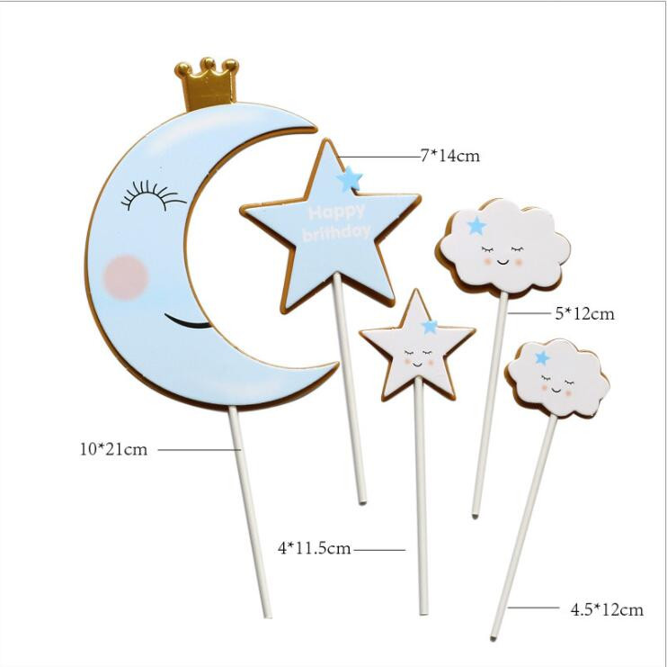 Mākoņu torte Daudz laimes dzimšanas dienā Cupcake Topper Mēness kroņa ballīte Deserts Kāzu dekorēšana Bērnu duša Cepšanas piederumi DIY Jaunums