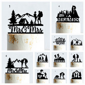 Kalnų lauko vestuvinis tortas Topper Backpacking stovyklavimas Nuotaka ir jaunikis Žygiai Kelionės Vakarėlis Sužadėtuvės Medžio akrilo dekoravimas