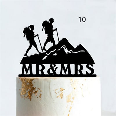 Kalnų lauko vestuvinis tortas Topper Backpacking stovyklavimas Nuotaka ir jaunikis Žygiai Kelionės Vakarėlis Sužadėtuvės Medžio akrilo dekoravimas