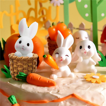 Γελοιογραφία Rabbit Toy Cake Toppers Soft Pottery Animals Mini Bunny Figurines Διακόσμηση τούρτας Baby Shower Πασχαλινό παιδικό πάρτι γενεθλίων