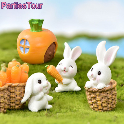 Cartoon Rabbit Toy Cake Toppers Soft Pottery Animals Mini Bunny Figurines Cake Decoration Baby Shower Easter Kids Birthday Party