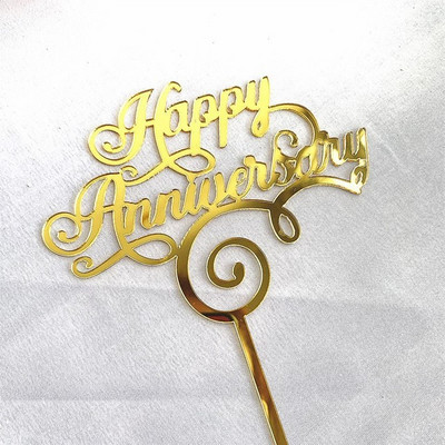 Νέο Happy Anniversary Cake Topper Χρυσό Ακρυλικό Επετειακό Τούρτα Topper για Διακοσμήσεις τούρτας για πάρτι γενεθλίων