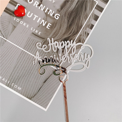 Νέο Happy Anniversary Cake Topper Χρυσό Ακρυλικό Επετειακό Τούρτα Topper για Διακοσμήσεις τούρτας για πάρτι γενεθλίων