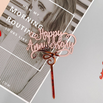 Νέο Happy Anniversary Cake Topper Χρυσό Ακρυλικό Επετειακό Τούρτα Topper για Διακοσμήσεις τούρτας για πάρτι γενεθλίων