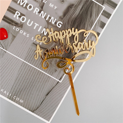 Νέο Happy Anniversary Cake Topper Χρυσό Ακρυλικό Επετειακό Τούρτα Topper για Διακοσμήσεις τούρτας για πάρτι γενεθλίων