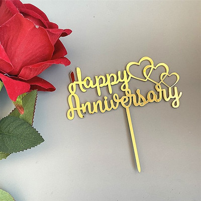 Νέο Happy Anniversary Cake Topper Χρυσό Ακρυλικό Επετειακό Τούρτα Topper για Διακοσμήσεις τούρτας για πάρτι γενεθλίων