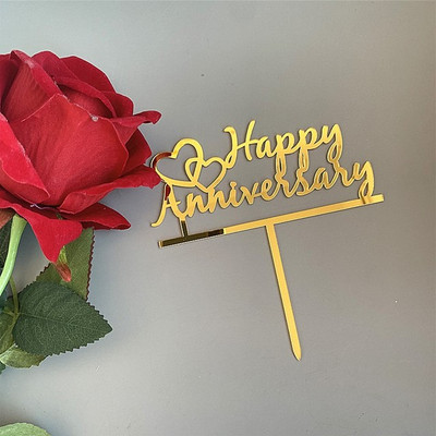 Νέο Happy Anniversary Cake Topper Χρυσό Ακρυλικό Επετειακό Τούρτα Topper για Διακοσμήσεις τούρτας για πάρτι γενεθλίων