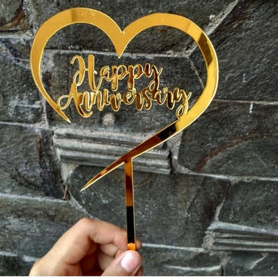 Νέο Happy Anniversary Cake Topper Χρυσό Ακρυλικό Επετειακό Τούρτα Topper για Διακοσμήσεις τούρτας για πάρτι γενεθλίων