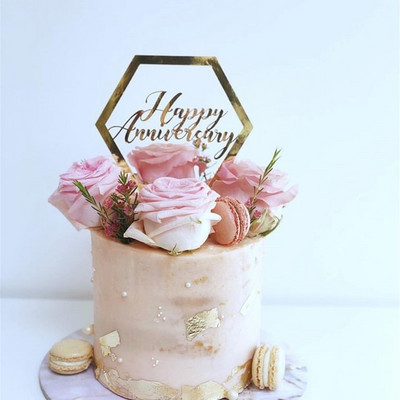 Νέο Happy Anniversary Cake Topper Χρυσό Ακρυλικό Επετειακό Τούρτα Topper για Διακοσμήσεις τούρτας για πάρτι γενεθλίων