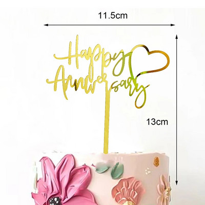 Νέο Happy Anniversary Cake Topper Χρυσό Ακρυλικό Επετειακό Τούρτα Topper για Διακοσμήσεις τούρτας για πάρτι γενεθλίων