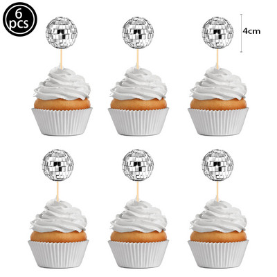 4 gab. Disco Ball kūku toperi 70. gadu diskotēkas kūkas dekorācijas diskobumbu kūku pildītāji Night Fever Party Disco dzimšanas dienas ballītes piederumi