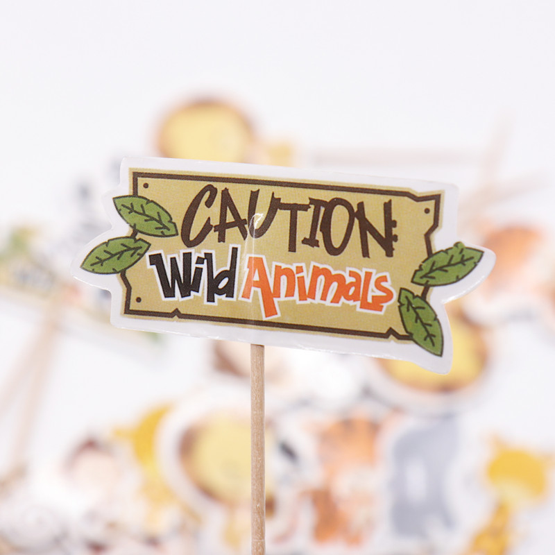 24gab Wild Jungle Animal Theme Cupcake Topper ballīšu dekorēšana zebra cupcake karogs Bērniem labvēlīgi dzimšanas dienas kūkas dekorēšanas piederumi