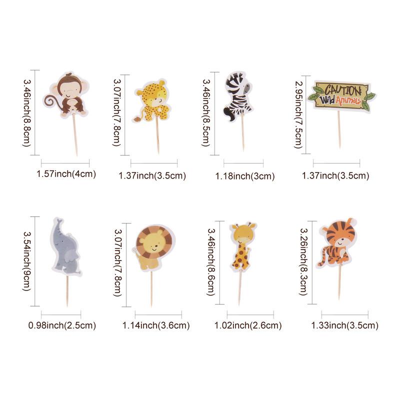 24gab Wild Jungle Animal Theme Cupcake Topper ballīšu dekorēšana zebra cupcake karogs Bērniem labvēlīgi dzimšanas dienas kūkas dekorēšanas piederumi