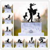 Τούρτα για τούρτα r and Mrs, Topper για τούρτα για νύφη και γαμπρό με σκύλο Silhouette, Προμήθειες διακόσμησης γαμήλιας τούρτας για ζευγάρια και σκύλους