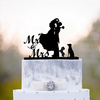 Τούρτα για τούρτα r and Mrs, Topper για τούρτα για νύφη και γαμπρό με σκύλο Silhouette, Προμήθειες διακόσμησης γαμήλιας τούρτας για ζευγάρια και σκύλους