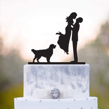Τούρτα για τούρτα r and Mrs, Topper για τούρτα για νύφη και γαμπρό με σκύλο Silhouette, Προμήθειες διακόσμησης γαμήλιας τούρτας για ζευγάρια και σκύλους
