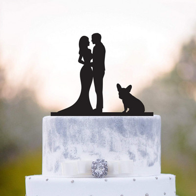 Τούρτα για τούρτα r and Mrs, Topper για τούρτα για νύφη και γαμπρό με σκύλο Silhouette, Προμήθειες διακόσμησης γαμήλιας τούρτας για ζευγάρια και σκύλους