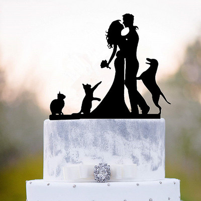 Τούρτα για τούρτα r and Mrs, Topper για τούρτα για νύφη και γαμπρό με σκύλο Silhouette, Προμήθειες διακόσμησης γαμήλιας τούρτας για ζευγάρια και σκύλους