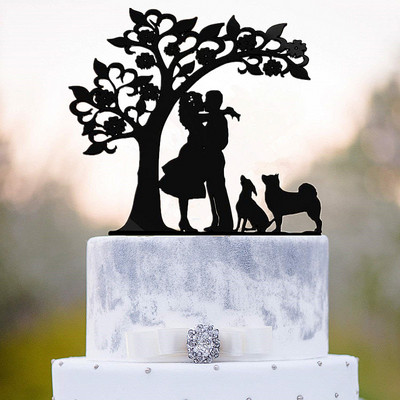 Τούρτα για τούρτα r and Mrs, Topper για τούρτα για νύφη και γαμπρό με σκύλο Silhouette, Προμήθειες διακόσμησης γαμήλιας τούρτας για ζευγάρια και σκύλους