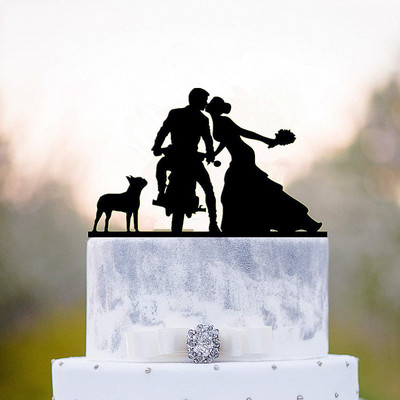 Τούρτα για τούρτα r and Mrs, Topper για τούρτα για νύφη και γαμπρό με σκύλο Silhouette, Προμήθειες διακόσμησης γαμήλιας τούρτας για ζευγάρια και σκύλους