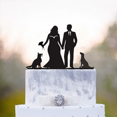 Τούρτα για τούρτα r and Mrs, Topper για τούρτα για νύφη και γαμπρό με σκύλο Silhouette, Προμήθειες διακόσμησης γαμήλιας τούρτας για ζευγάρια και σκύλους