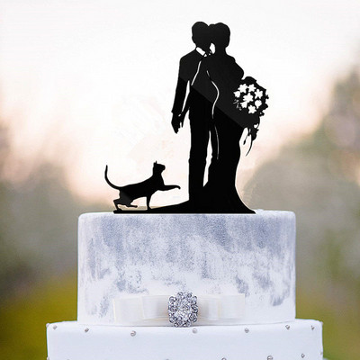 Τούρτα για τούρτα r and Mrs, Topper για τούρτα για νύφη και γαμπρό με σκύλο Silhouette, Προμήθειες διακόσμησης γαμήλιας τούρτας για ζευγάρια και σκύλους