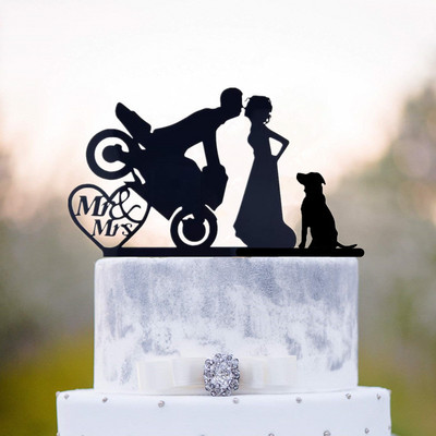 Τούρτα για τούρτα r and Mrs, Topper για τούρτα για νύφη και γαμπρό με σκύλο Silhouette, Προμήθειες διακόσμησης γαμήλιας τούρτας για ζευγάρια και σκύλους