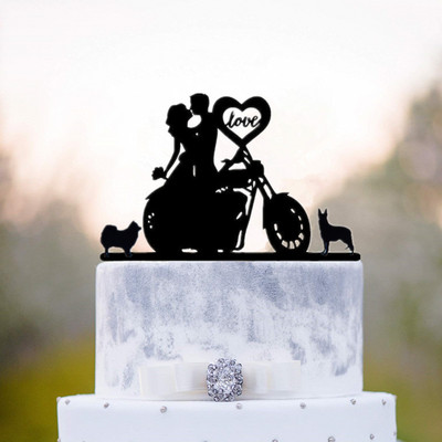 Τούρτα για τούρτα r and Mrs, Topper για τούρτα για νύφη και γαμπρό με σκύλο Silhouette, Προμήθειες διακόσμησης γαμήλιας τούρτας για ζευγάρια και σκύλους