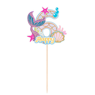 0–9 Glitter Mermaid Tail Cake Topper Bērniem 1. dzimšanas dienas ballītes dekorēšana Meiteņu nāras ballītes dekorēšana zem jūras ballītes