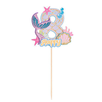 0–9 Glitter Mermaid Tail Cake Topper Bērniem 1. dzimšanas dienas ballītes dekorēšana Meiteņu nāras ballītes dekorēšana zem jūras ballītes