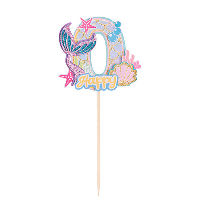 0–9 Glitter Mermaid Tail Cake Topper Bērniem 1. dzimšanas dienas ballītes dekorēšana Meiteņu nāras ballītes dekorēšana zem jūras ballītes