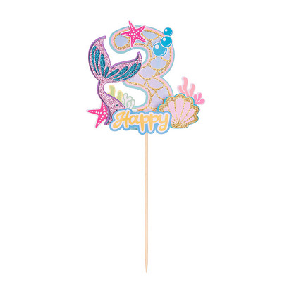 0–9 Glitter Mermaid Tail Cake Topper Bērniem 1. dzimšanas dienas ballītes dekorēšana Meiteņu nāras ballītes dekorēšana zem jūras ballītes