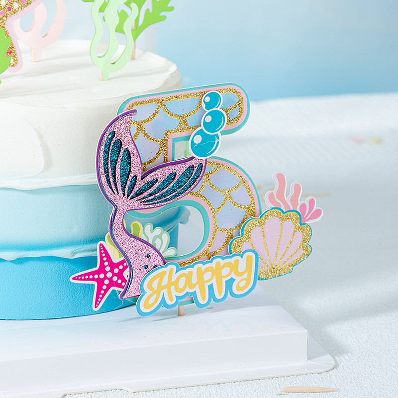 0–9 Glitter Mermaid Tail Cake Topper Bērniem 1. dzimšanas dienas ballītes dekorēšana Meiteņu nāras ballītes dekorēšana zem jūras ballītes