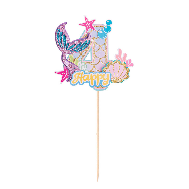 0–9 Glitter Mermaid Tail Cake Topper Bērniem 1. dzimšanas dienas ballītes dekorēšana Meiteņu nāras ballītes dekorēšana zem jūras ballītes