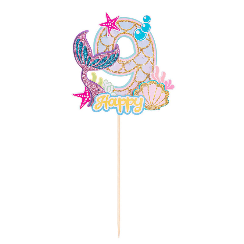 0–9 Glitter Mermaid Tail Cake Topper Bērniem 1. dzimšanas dienas ballītes dekorēšana Meiteņu nāras ballītes dekorēšana zem jūras ballītes