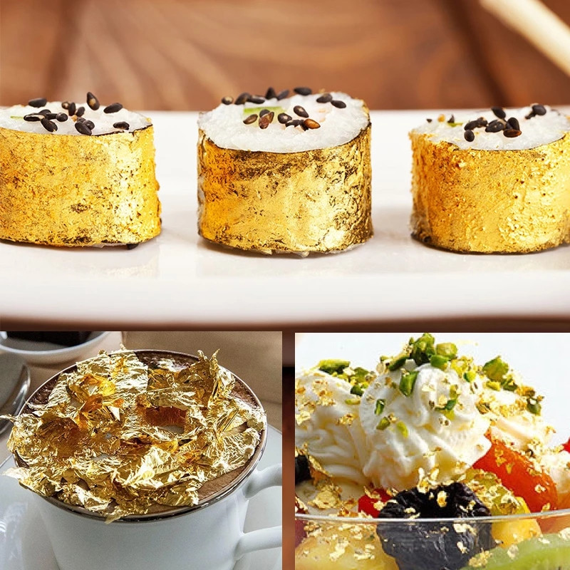 100 gab. Zelta imitācijas, sudraba folijas papīra lapu zeltījums, DIY mākslas amatniecības papīrs dzimšanas dienas ballītes kāzu kūku desertu dekorācijas