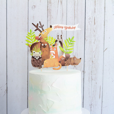 Zsiráf oroszlán majom elefánt erdei dzsungel állatok témája sütemény topper szafari parti kellékek Boldog születésnapot torta dekoráció gyerekek kedvencei