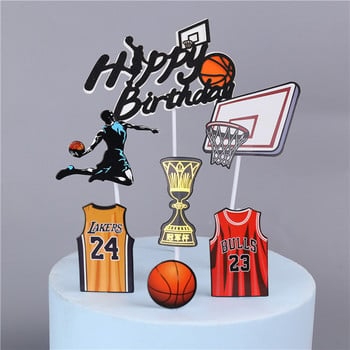 1 комплект нов Баскетбол Футбол Cupcake Topper Тема Sports Boy Happy Birthday Cake Topper For Kids Birthday Party Cake Decorations