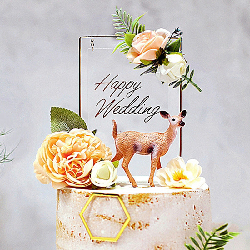 1 set Topper pentru tort acrilic La mulți ani, cap de flori de mătase artificială, decorație de petrecere pentru baby shower, cadou DIY, provizii de copt pentru trandafiri