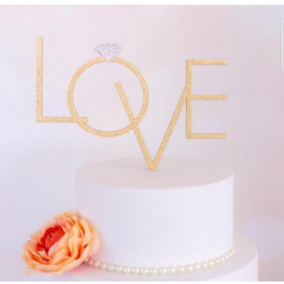 Scriere de mână dragoste nunta acrilic tort Topper auriu Ziua Îndrăgostiților Tort Topper pentru nunta Ziua Îndrăgostiților Decorare tort pentru petrecere