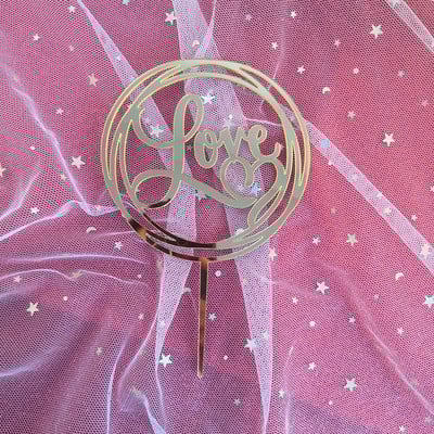 Scriere de mână dragoste nunta acrilic tort Topper auriu Ziua Îndrăgostiților Tort Topper pentru nunta Ziua Îndrăgostiților Decorare tort pentru petrecere