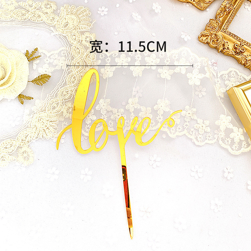 Scriere de mână dragoste nunta acrilic tort Topper auriu Ziua Îndrăgostiților Tort Topper pentru nunta Ziua Îndrăgostiților Decorare tort pentru petrecere