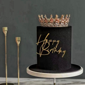 Ins Simple Style Happy Birthday Cake Topper Златно сребристо акрилно детско парти Подарък Cupcake Toppers Baby Shower Десерт Декорация