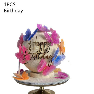 Ins Simple Style Happy Birthday Cake Topper Χρυσό ασημί Ακρυλικό Παιδικό δώρο Cupcake Toppers Baby Shower Dessert